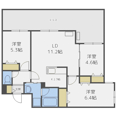 ブランシャール菊水CHER(3LDK/1階)の間取り写真