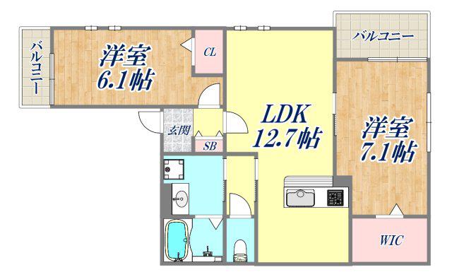 ストラッセ芦屋(2LDK/3階)の間取り写真