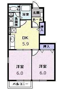 メゾンプリモデイーネII(2DK/1階)の間取り写真