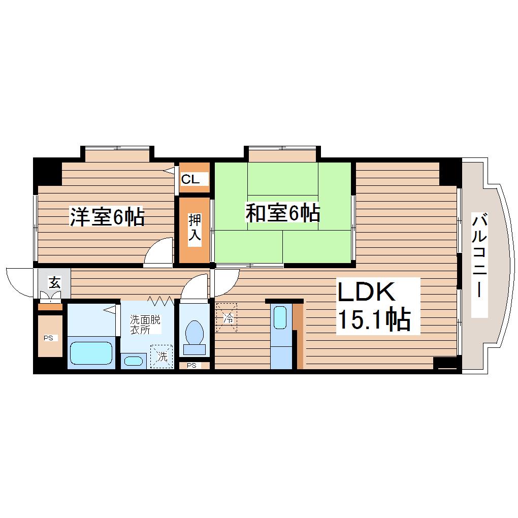 ファンテージ八乙女(2LDK/6階)の間取り写真