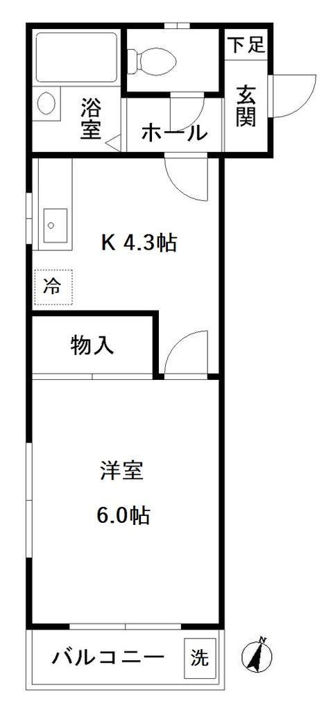パークハイツミヤ(1K/2階)の間取り写真