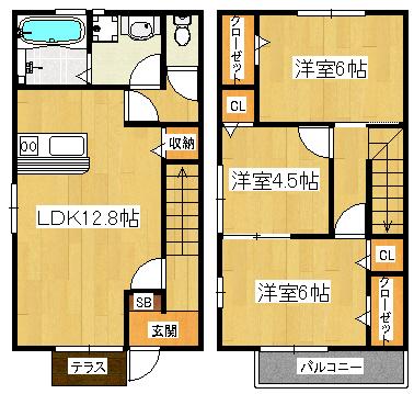コリーヌA(3LDK/1階)の間取り写真