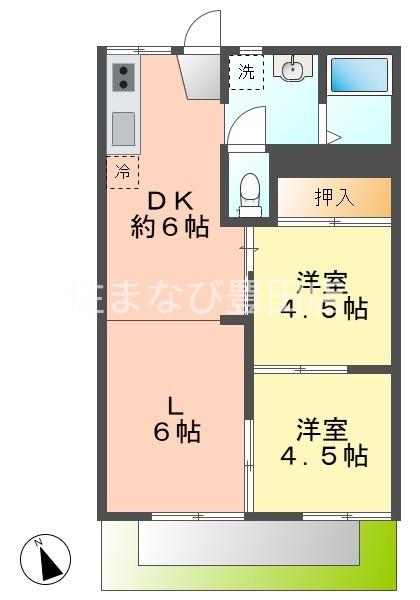 ハイツ東新B(2LDK/1階)の間取り写真