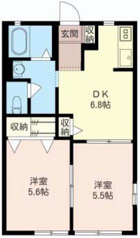 ウッドブルーコート A(2DK/1階)の間取り写真