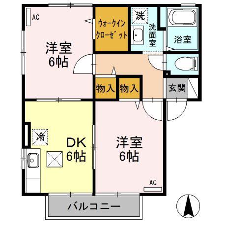 グランドゥール(2DK/1階)の間取り写真