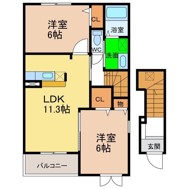 アプリコット・サンA・B(2LDK/2階)の間取り写真
