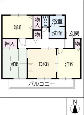 スカイプラザエイトII(3DK/2階)の間取り写真