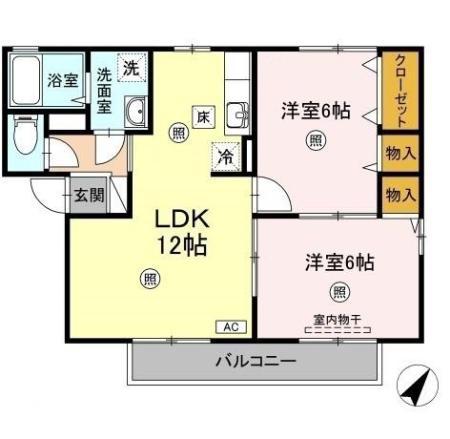 ぷらむハイツA棟(2LDK/1階)の間取り写真