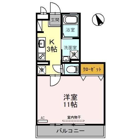 リビングタウン西都A(1K/3階)の間取り写真