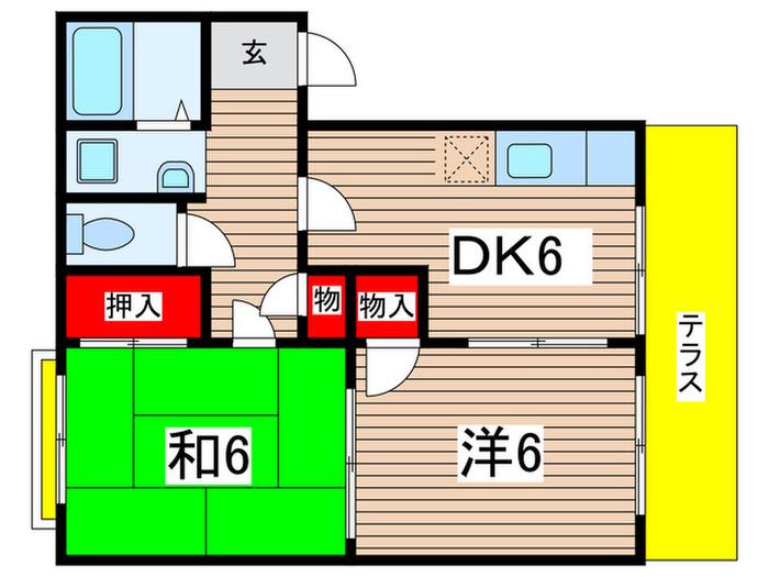 ドミールエーデンB棟(2DK/1階)の間取り写真