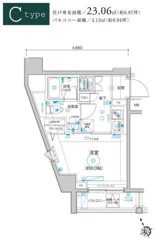 LEA横濱山手壱番館(1K/4階)の間取り写真