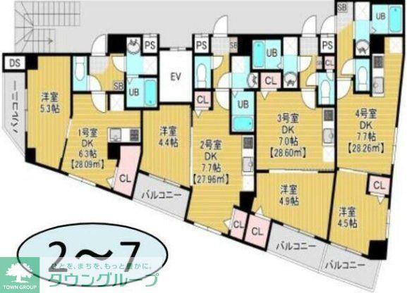 AURORO(1DK/7階)の間取り写真
