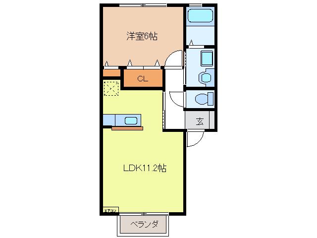 メルベーユ芝原(1LDK/2階)の間取り写真