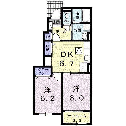 ラフレシール花見III(2DK/1階)の間取り写真