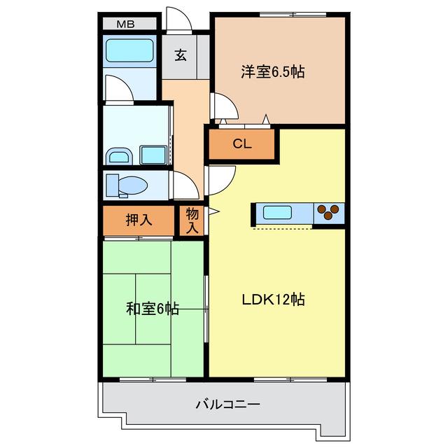 グランメール勝田II(2LDK/1階)の間取り写真