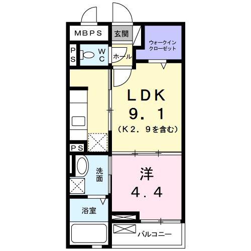 アクラス三山木(1LDK/2階)の間取り写真