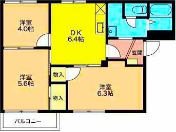 タウニィエード(3DK/1階)の間取り写真