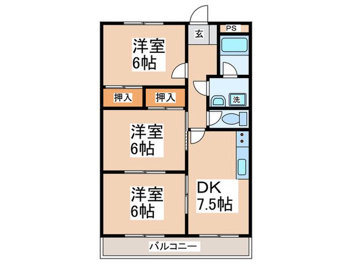 サザンフィールド(3DK/2階)の間取り写真