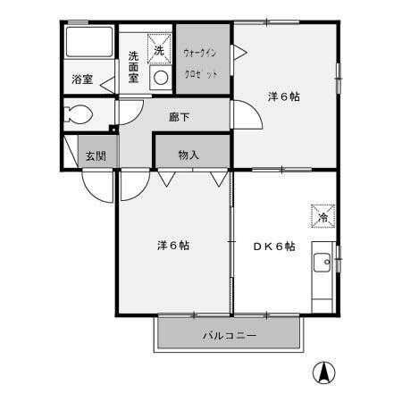 クローバーハイツB(2DK/2階)の間取り写真