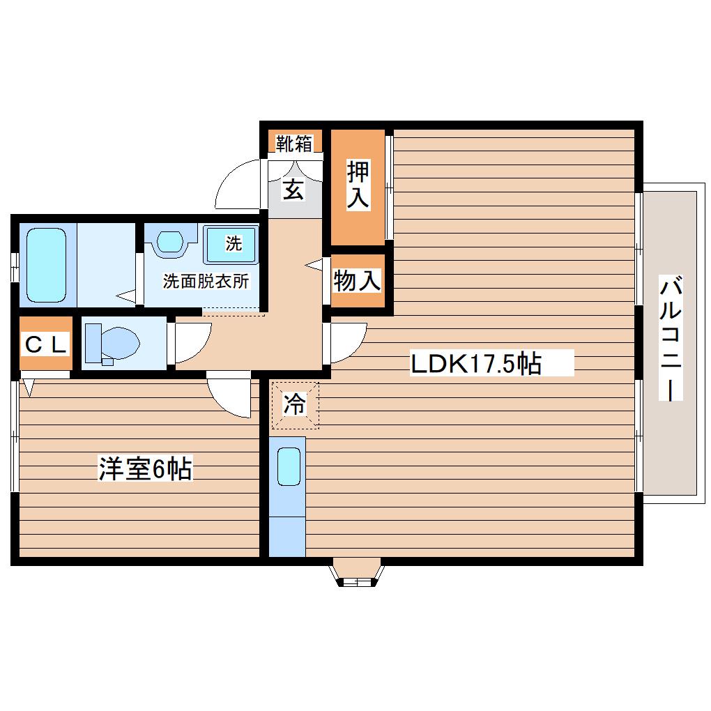 トゥインクル土手内B(1LDK/1階)の間取り写真