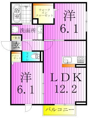 グラナーデ鹿浜(2LDK/1階)の間取り写真