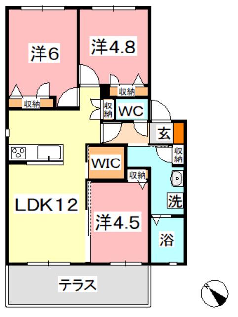 ル・クール C(3LDK/1階)の間取り写真