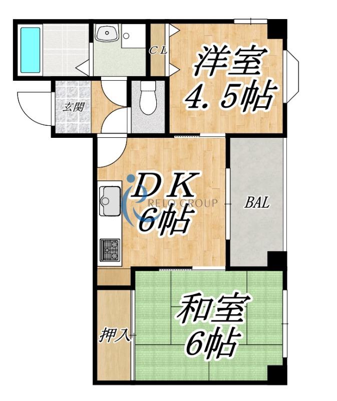 エトルアンボーテ平野(2DK/2階)の間取り写真