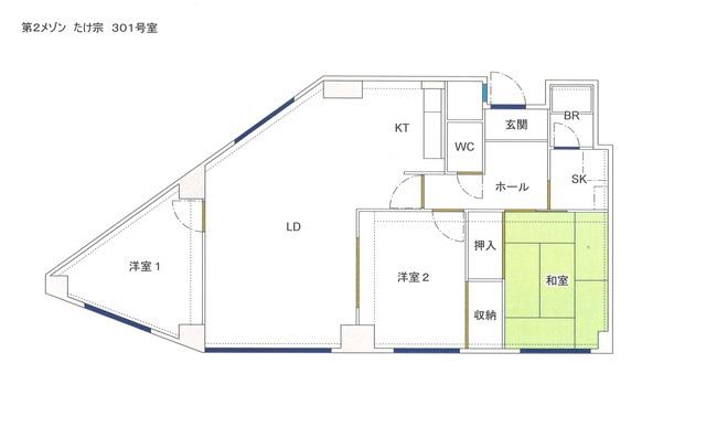 第二メゾンたけ宗(3LDK/3階)の間取り写真