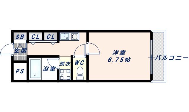 メゾン朝日八戸ノ里(ワンルーム/2階)の間取り写真