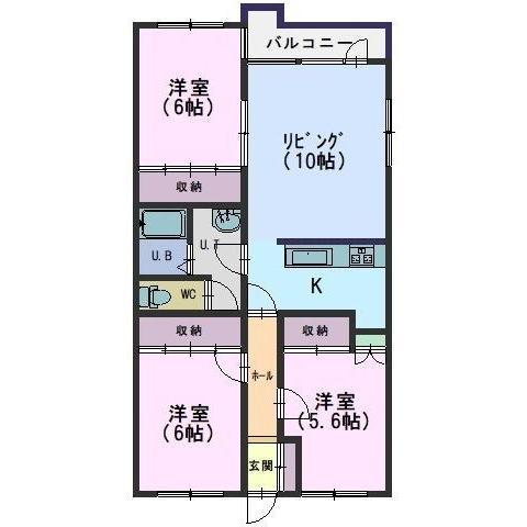 宮前レジデンスB(3LDK/2階)の間取り写真