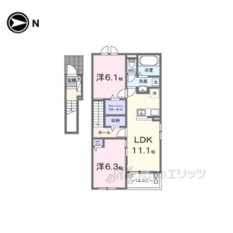 ヒカルサ仰木の里Ⅰ(2LDK/2階)の間取り写真