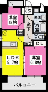 サンパティーク高宮(2LDK/11階)の間取り写真