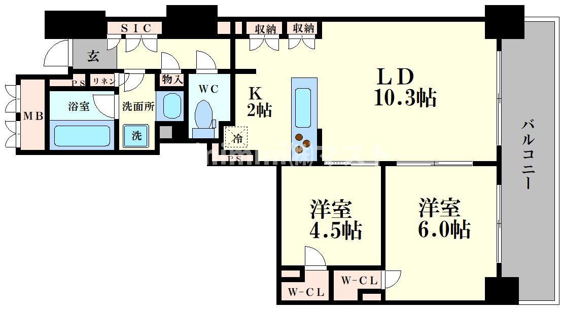 プレミストタワー靭本町(2LDK/3階)の間取り写真