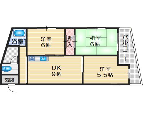 桜ハイツ本町(3DK/3階)の間取り写真
