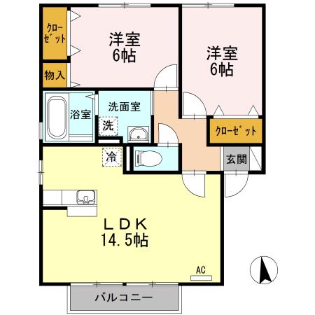 メルベーユ A棟(2LDK/2階)の間取り写真