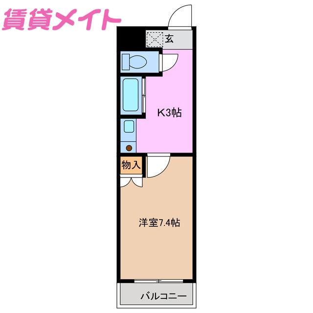 アイルーム亀山上道野(1K/3階)の間取り写真