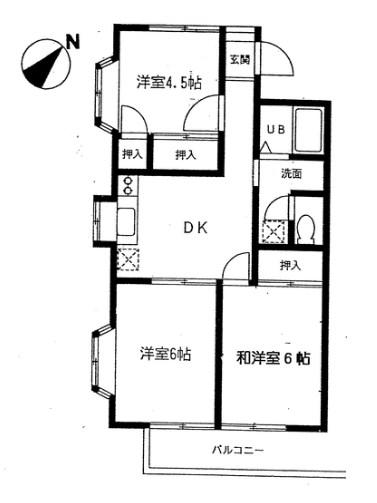 サン&グリーンA棟(3DK/2階)の間取り写真