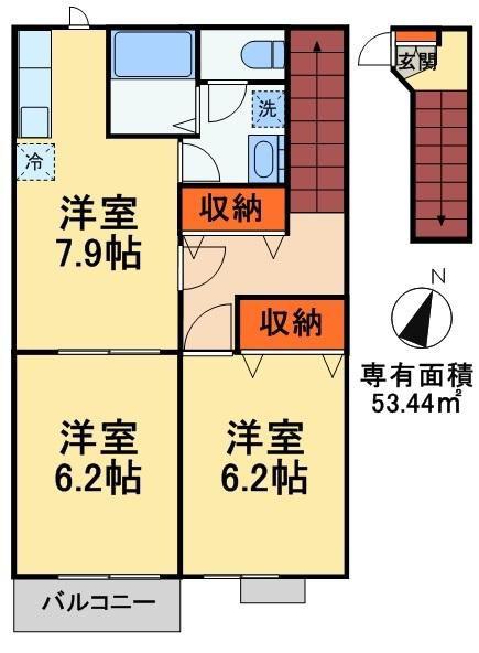 オープンガーデン(2DK/2階)の間取り写真