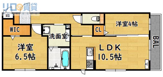 セントラルヴィレッジA棟(2LDK/1階)の間取り写真