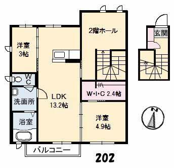 グランスィート田島B棟(2LDK/2階)の間取り写真