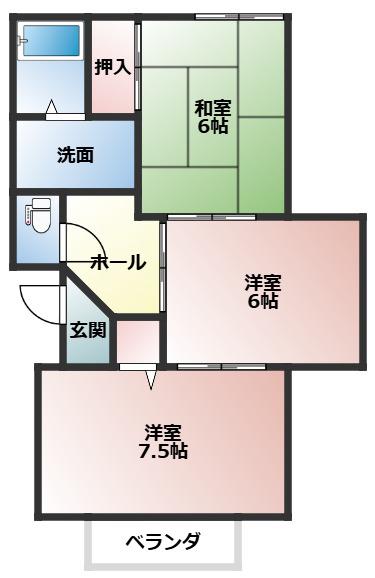 コーポめばえ(2DK/1階)の間取り写真