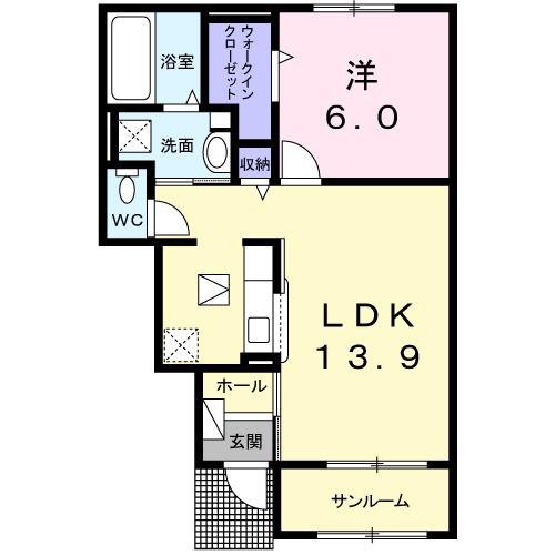 ジェミニ B(1LDK/1階)の間取り写真