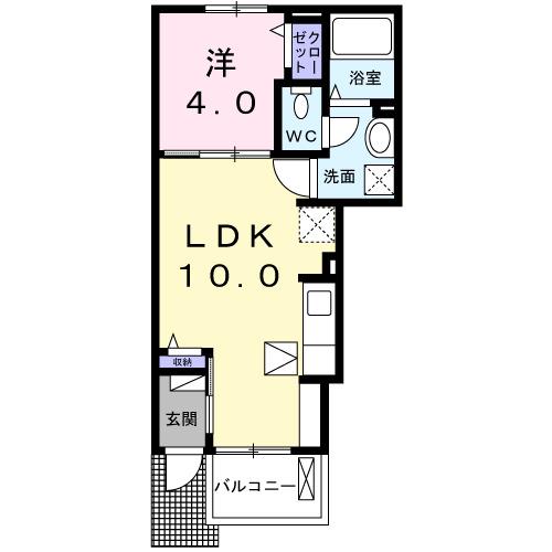 フィールドビーチ加茂名(1LDK/1階)の間取り写真
