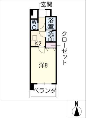 京屋ビル(1K/8階)の間取り写真