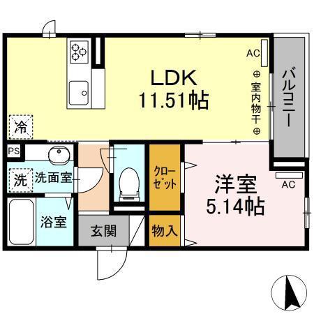 BLANCHENEIGE(1LDK/2階)の間取り写真
