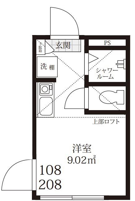 PREMIER笹塚(ワンルーム/2階)の間取り写真