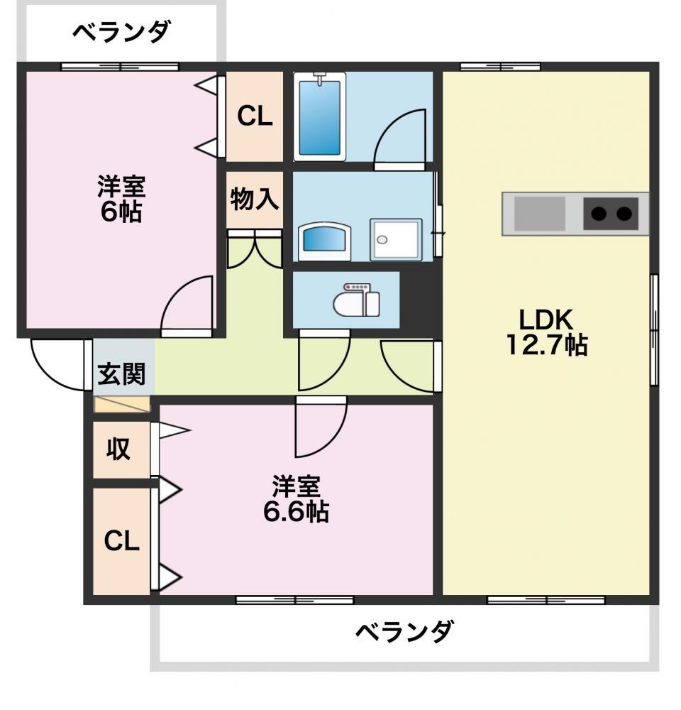 丸喜マンション(2LDK/2階)の間取り写真
