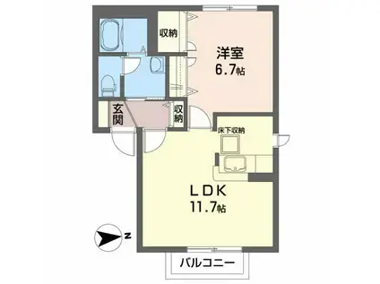 レインボーヒル(1LDK/1階)の間取り写真