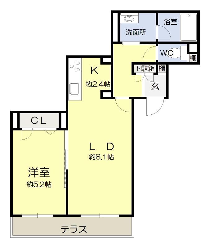 ベルフルール五月が丘(1LDK/1階)の間取り写真