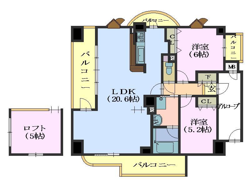 ローレルコート志賀本通(2LDK/9階)の間取り写真